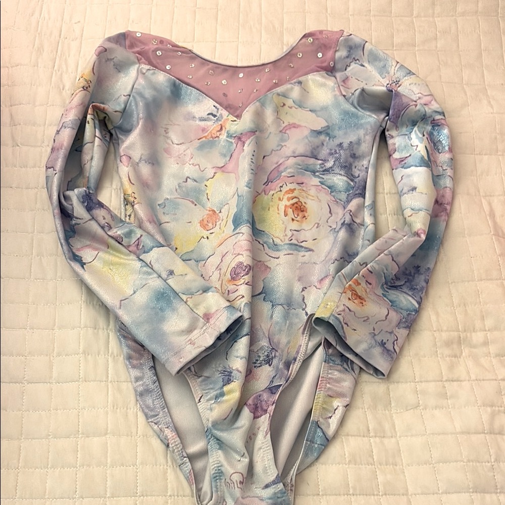 Floral Long Sleeve Girls Gymnastics Leotard